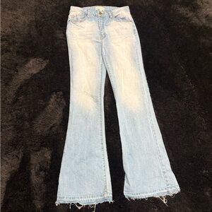 Wide Leg Light Blue Jeans with Raw Hem